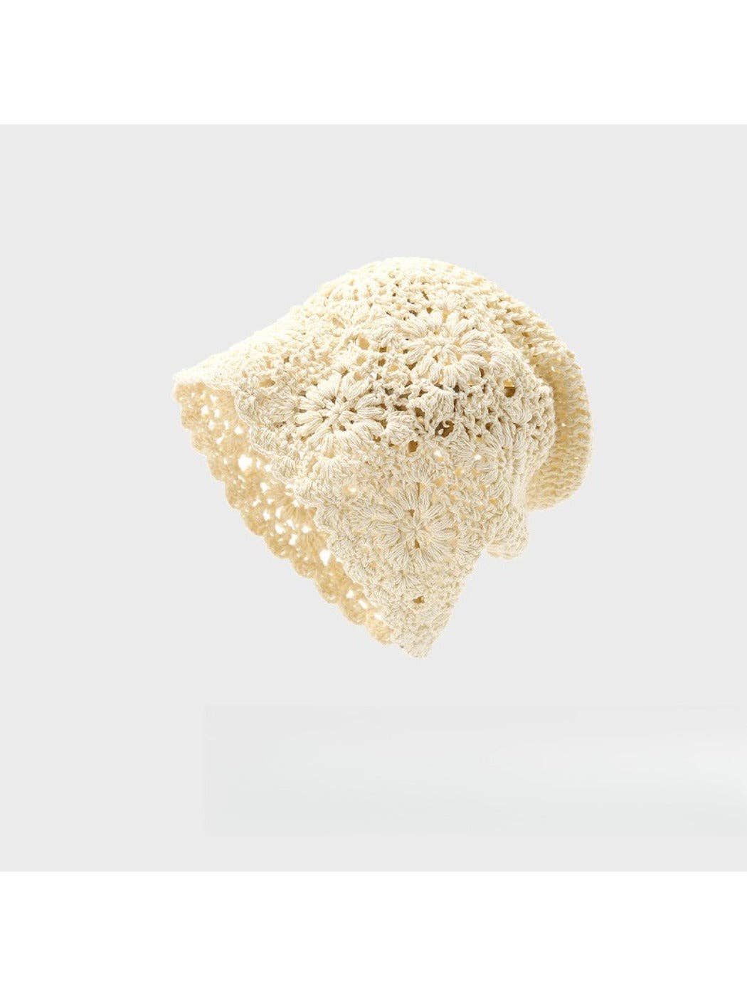 Haila - Bohemian Women's Openwork Crochet Beanie: Beige