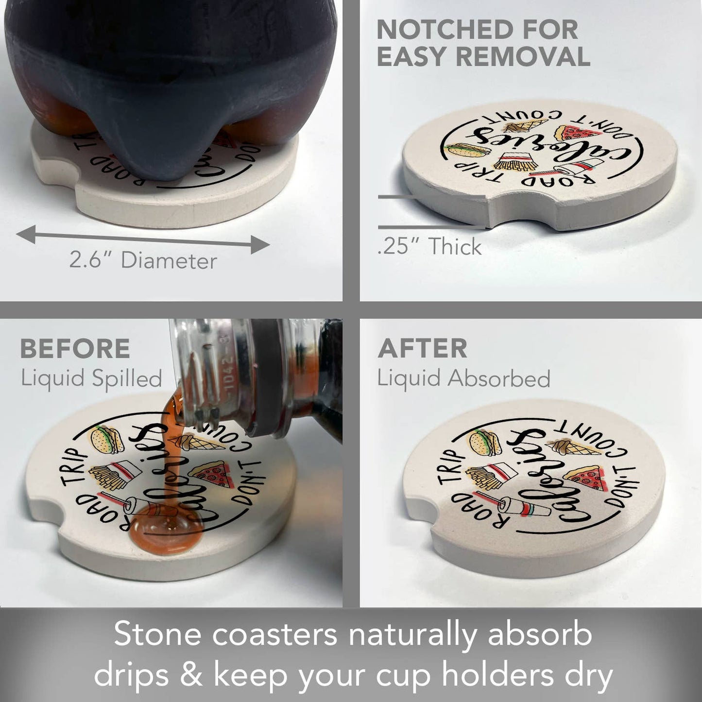 Road Trip Calories Stone Car Coaster-