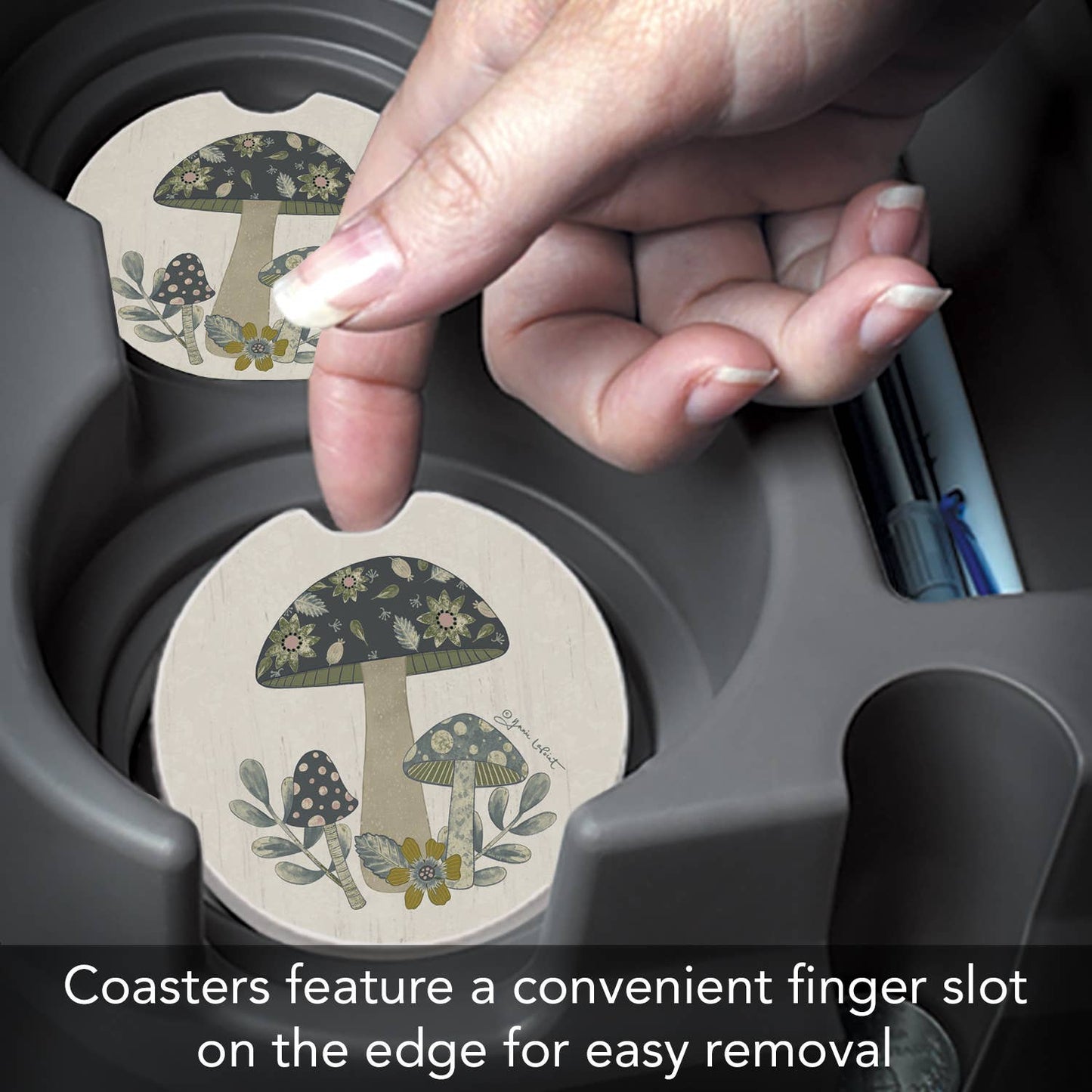 "Patterned Mushrooms" Absorbent Stone Car Coaster