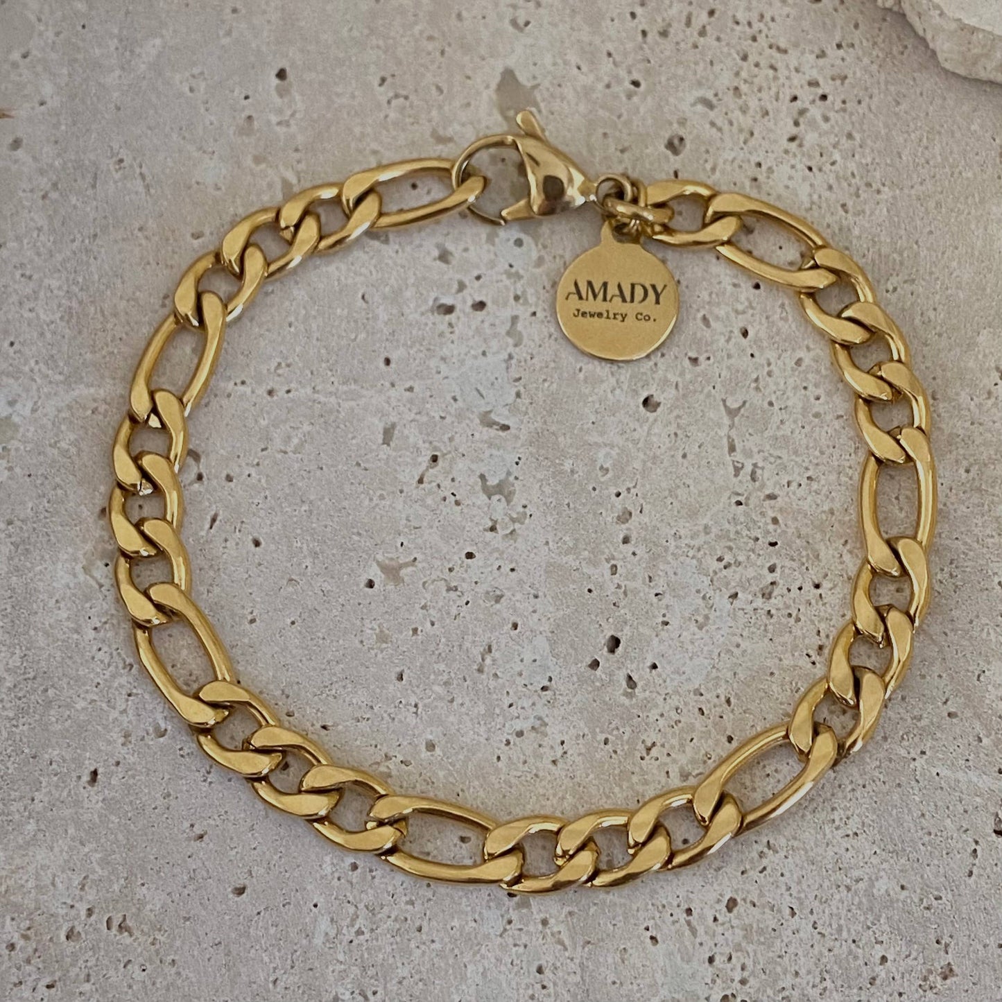 Figaro curb chain layering bracelet 18k gold plated 