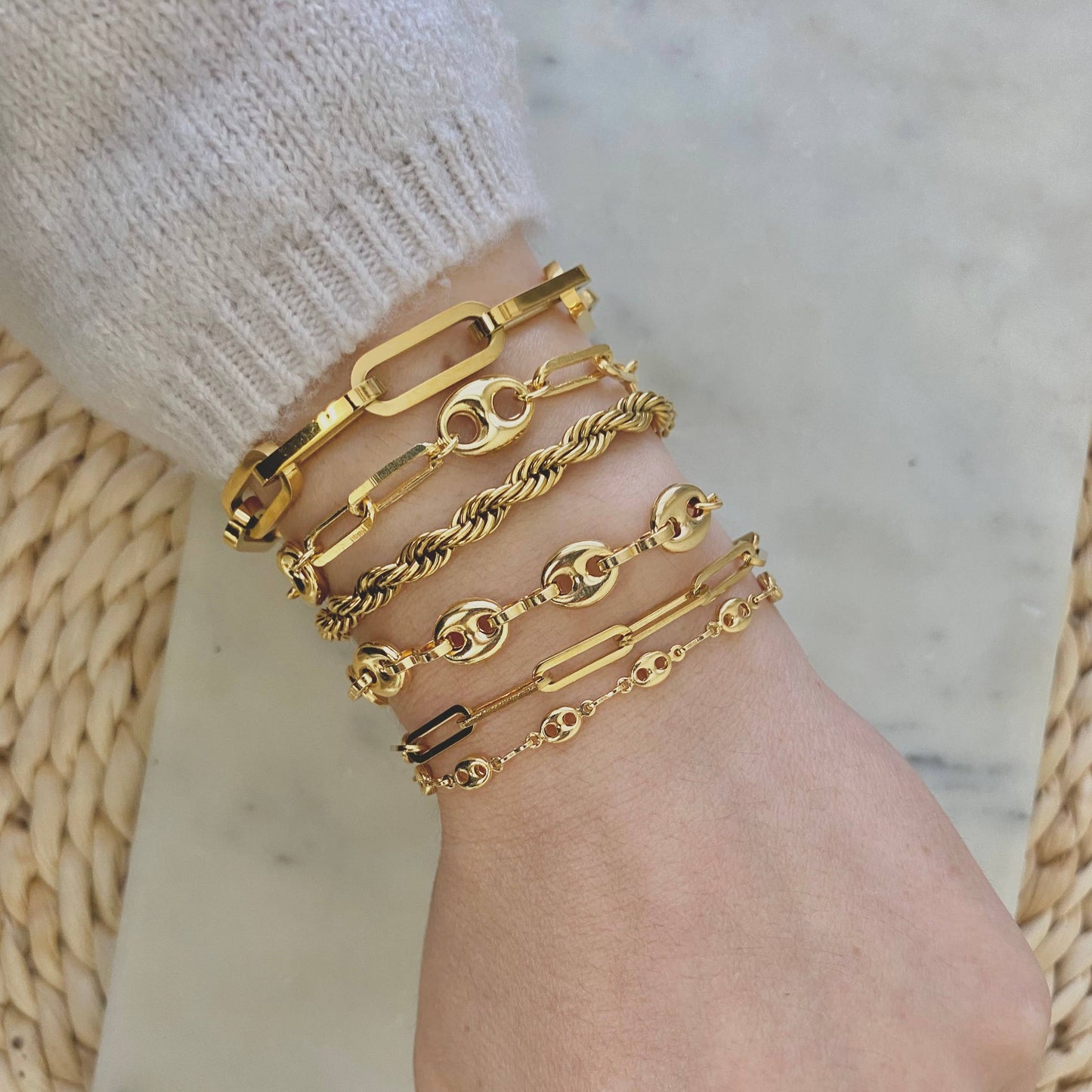 18k Gold Filled Mariner Coffee Bean Link Chain Bracelet