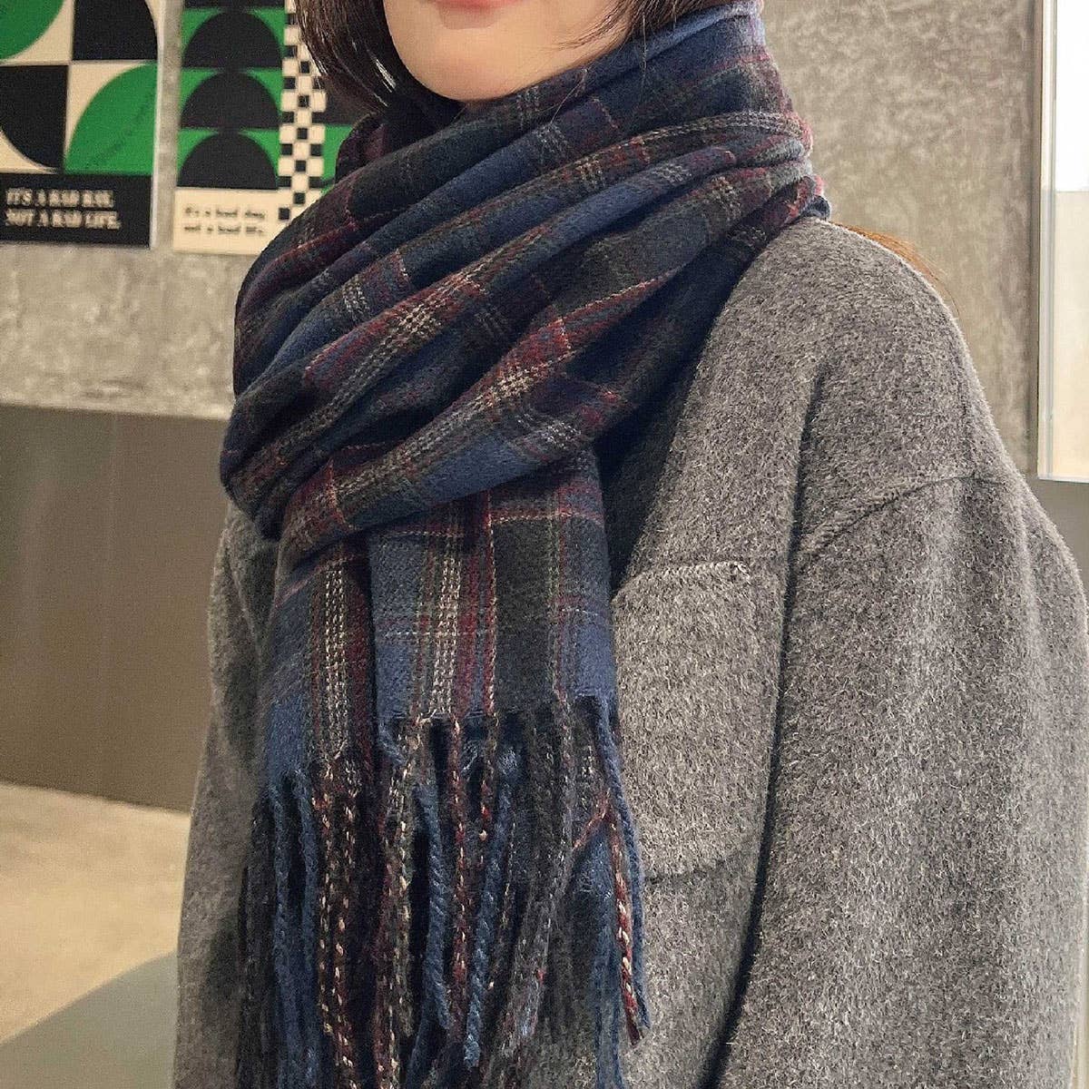 Red Plaid Winter Scarf – Thick Warm Shawl Wrap_CWASC0175: COFFEE / (OS) 1