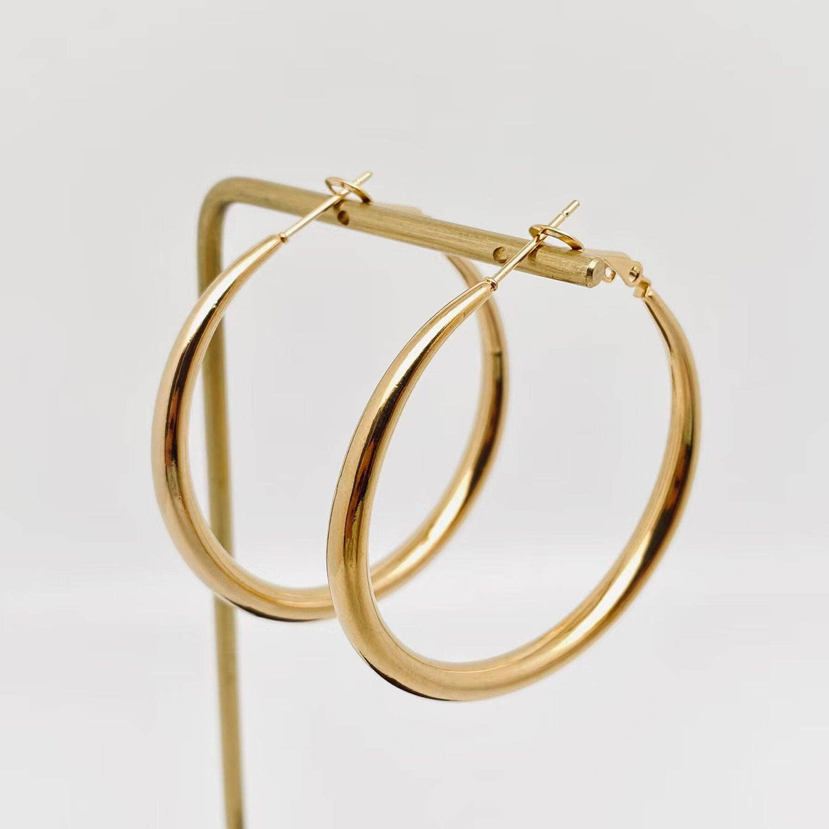 18K Gold Plated Stainless Steel Hollow Hoop Earrings - FGS