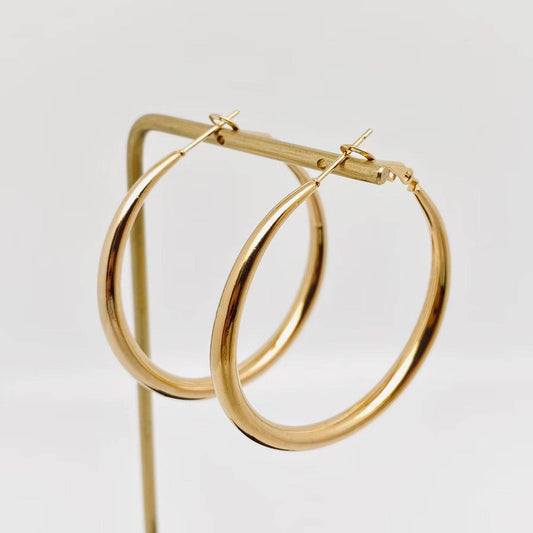 18K Gold Plated Stainless Steel Hollow Hoop Earrings - FGS