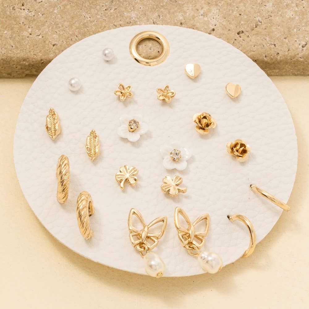 Assorted Ten Pair Flower Earrings Set: GDCRM
