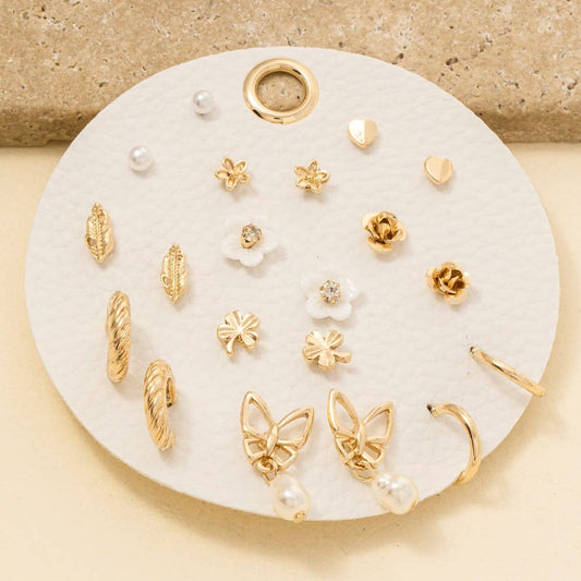 Assorted Ten Pair Flower Earrings Set: GDCRM