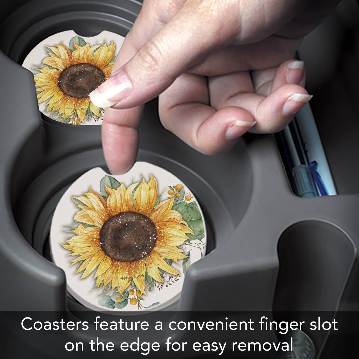 Sunflower Fields Absorbent Stone Car Coaster 1 Pk