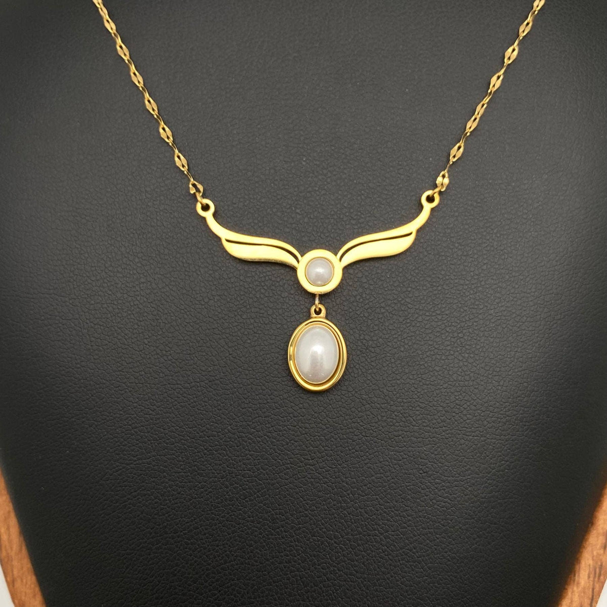 Pearl inlaid Wing charm 18K Gold Plated SS Necklace - FGS