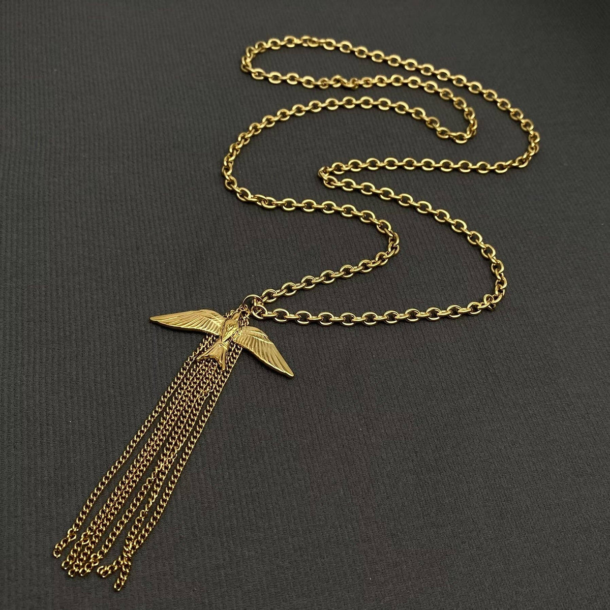 Bird Fringe 18K Gold Plated SS Long Chain Necklace - FGS