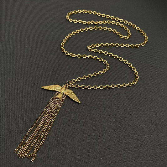 Bird Fringe 18K Gold Plated SS Long Chain Necklace - FGS
