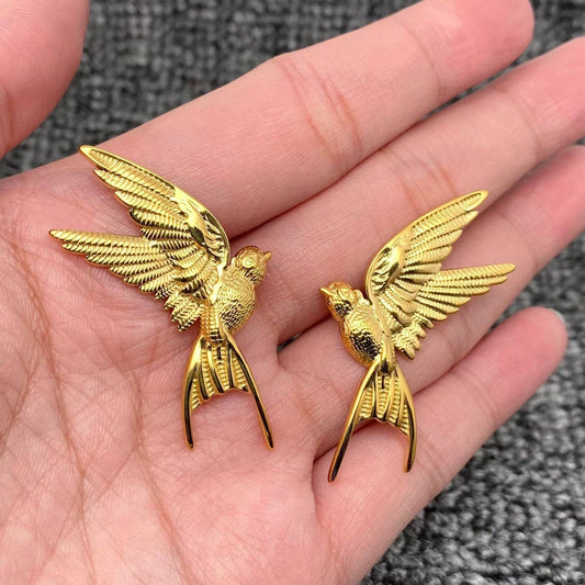 18K Gold Plated Stainless Steel Bird Stud Earrings - FGS