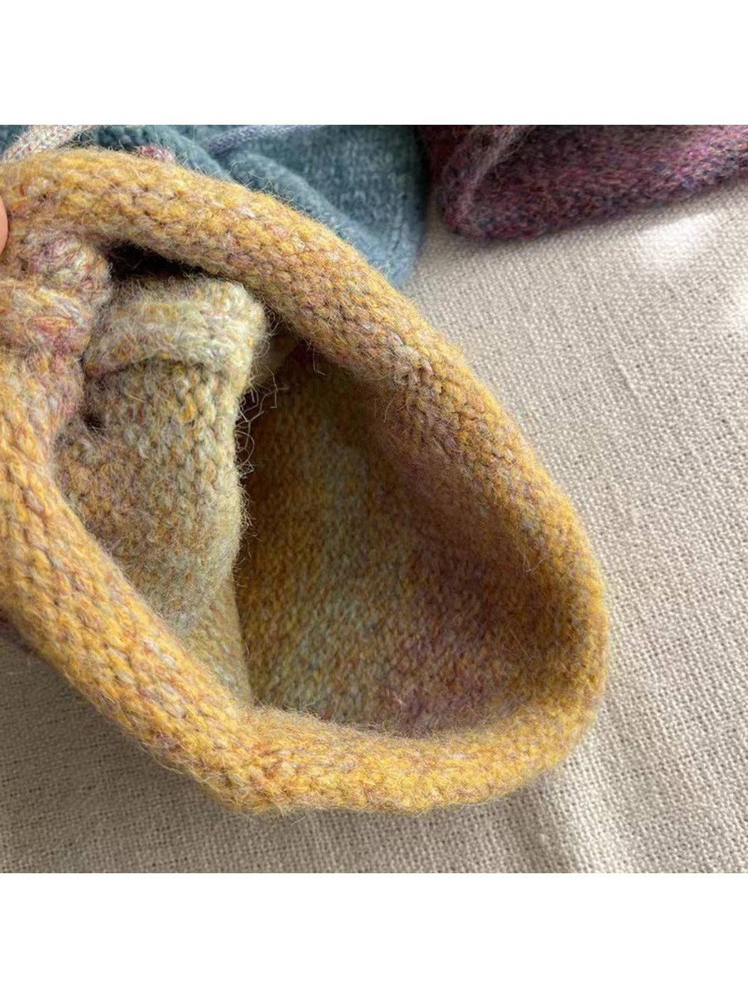 Haila - Gradient Color Adjustable Slouch Knitted Beanie: Yellow