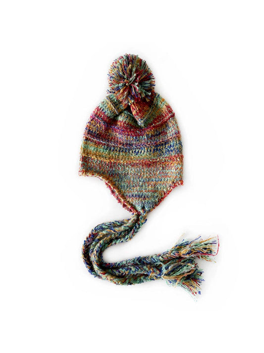 Haila - Women’s Colorblock Knit Earflap Beanie: Green