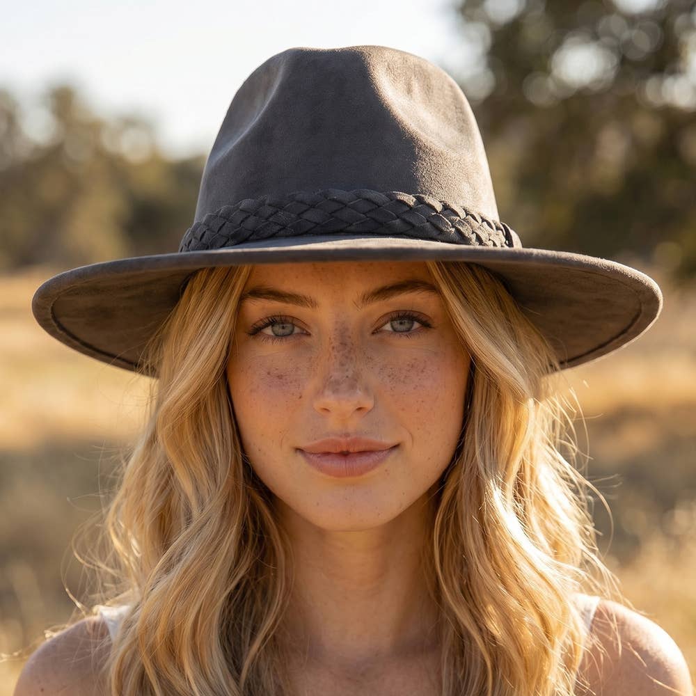 Felt Wide Brim Hat With Jacquard Floral Band: CA