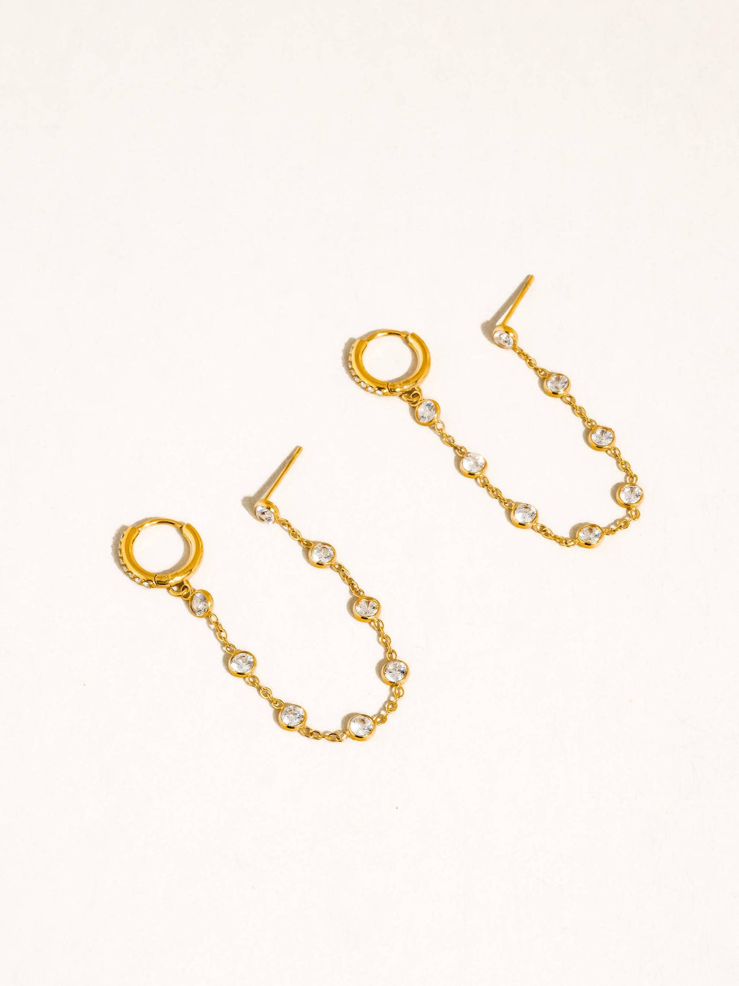Daffira 18K Gold Non-Tarnish Crystal Chain Link Earrings: Yellow Gold