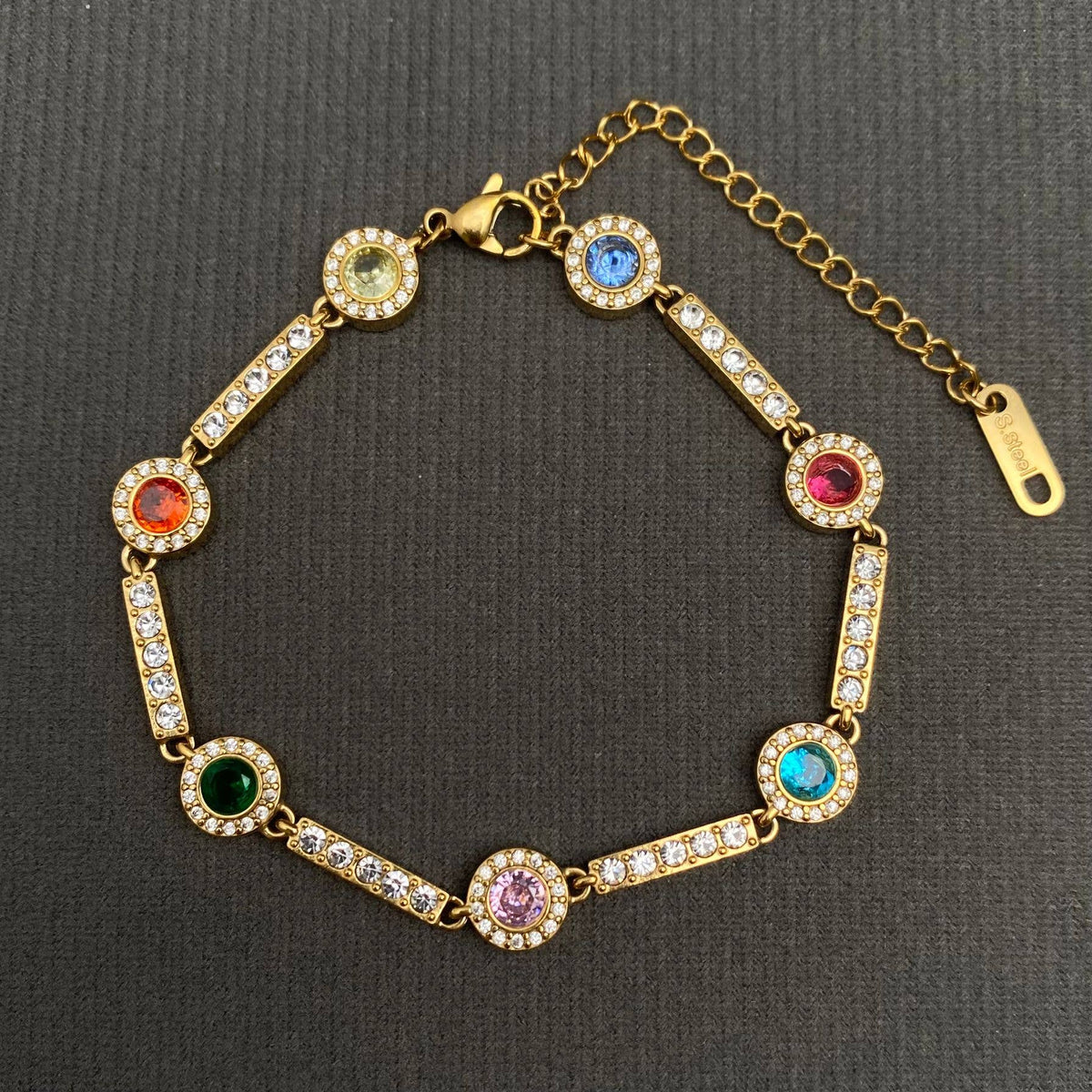 Colored Zircon 18K Gold Plated Stainless Steel Bracelet - FGS