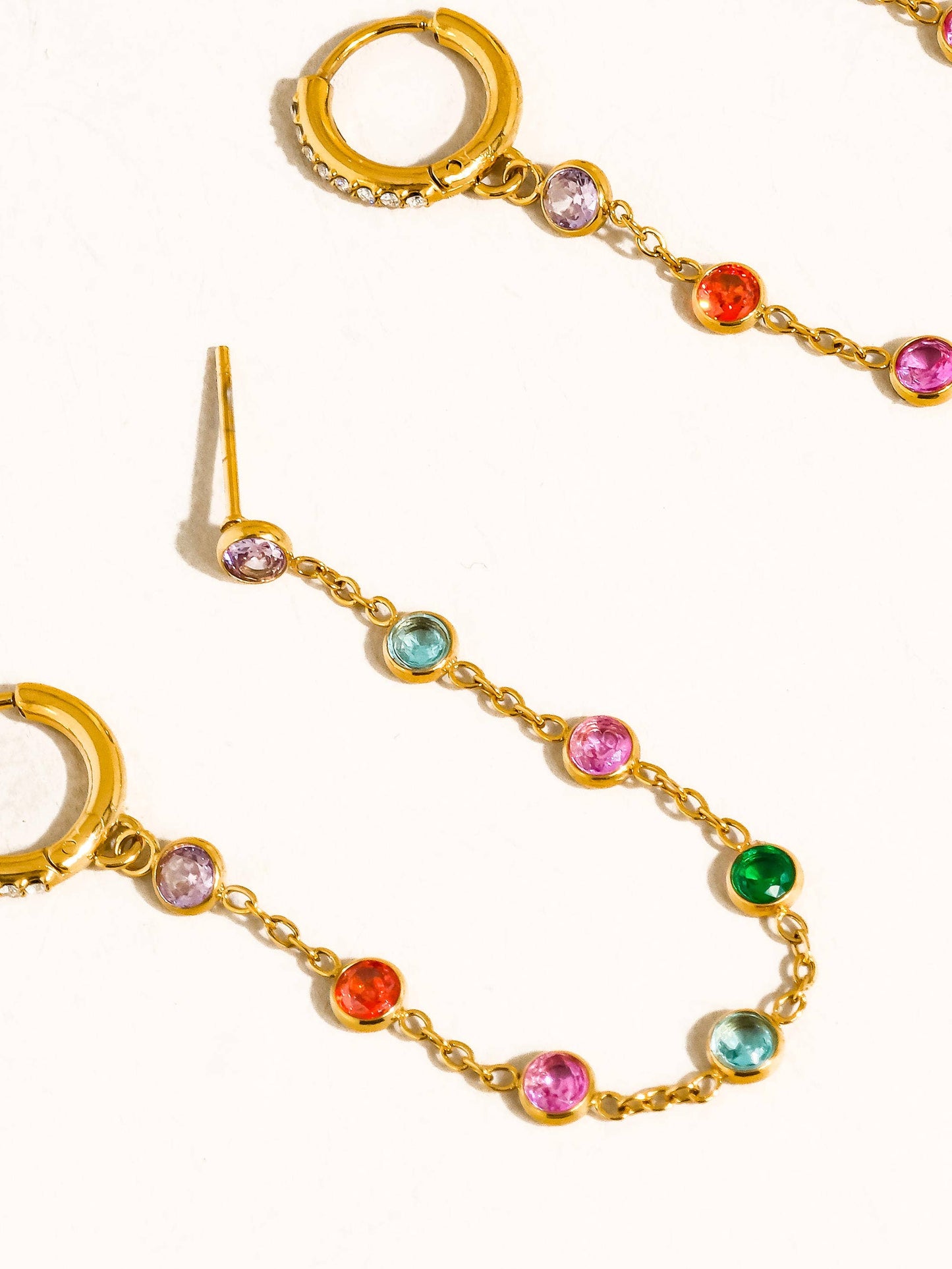 Daffira 18K Gold Non-Tarnish Crystal Chain Link Earrings: Yellow Gold