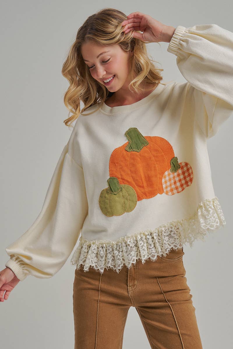 PUMPKIN APPLIQUE FALL THANKSGIVING TOP