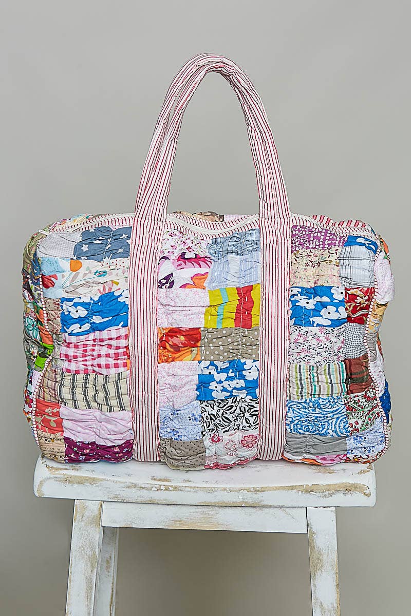 Quilted Multi-Print Mixed Floral Patchwork Duffle Bag