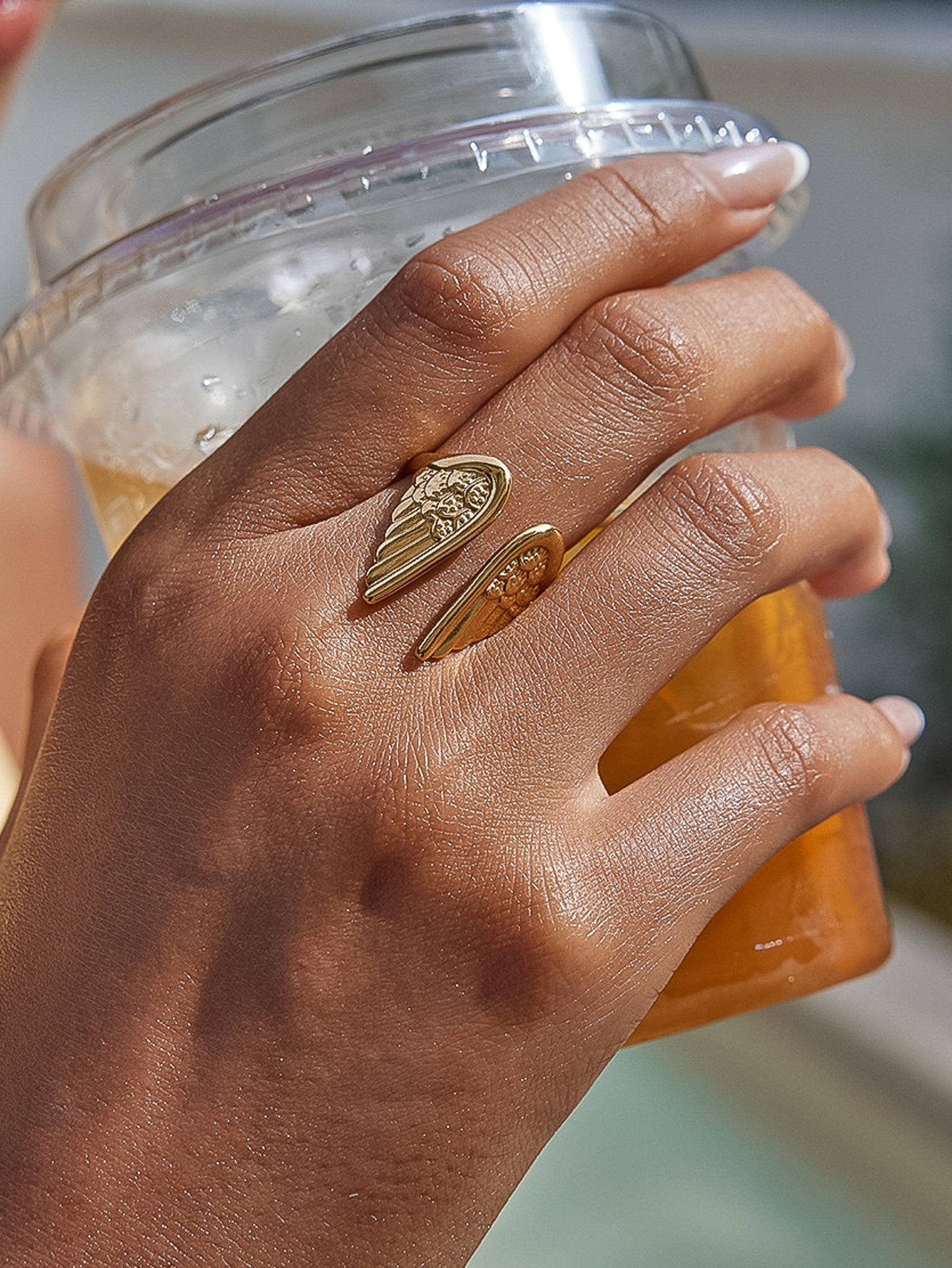 Silvane 18K Gold Non-Tarnish Angel Wing Ring: Multi-Colored