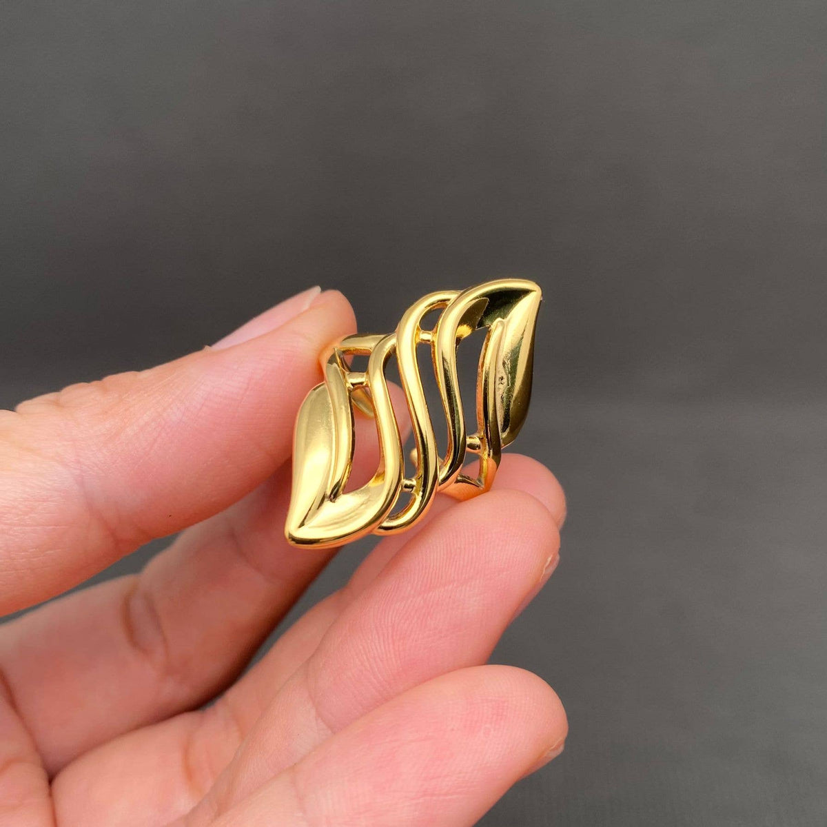 Hollow Geometric 18K Gold Plated Stainless Steel Ring - FGS
