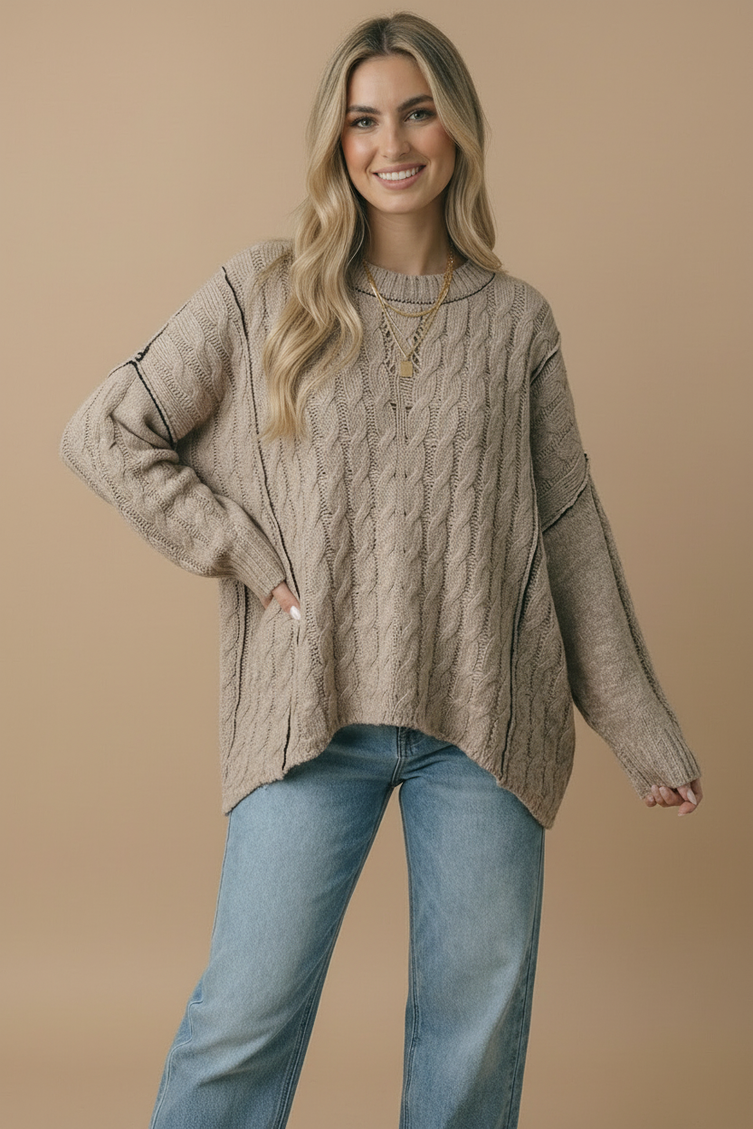 Cable Knit Oversize Pullover Sweater Knit Top