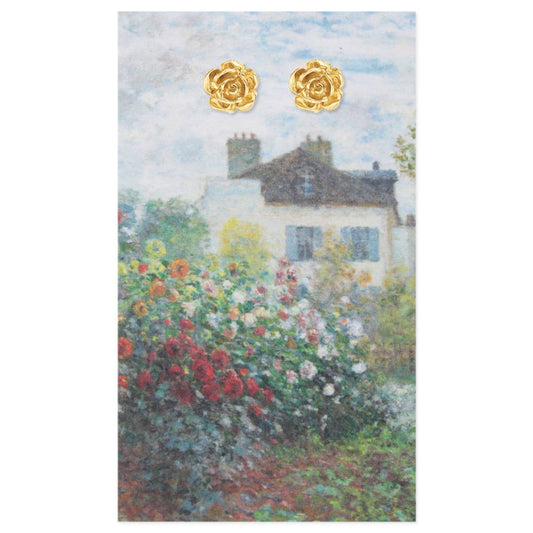 Garden Dahlias Fine Art Gold Flower Earrings