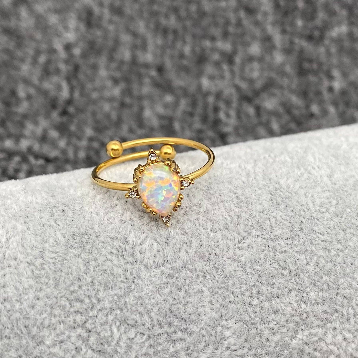 Lucky Opal 18K Gold Plated SS Adjustable Ring - FGS/CS: Blue Egg Shape