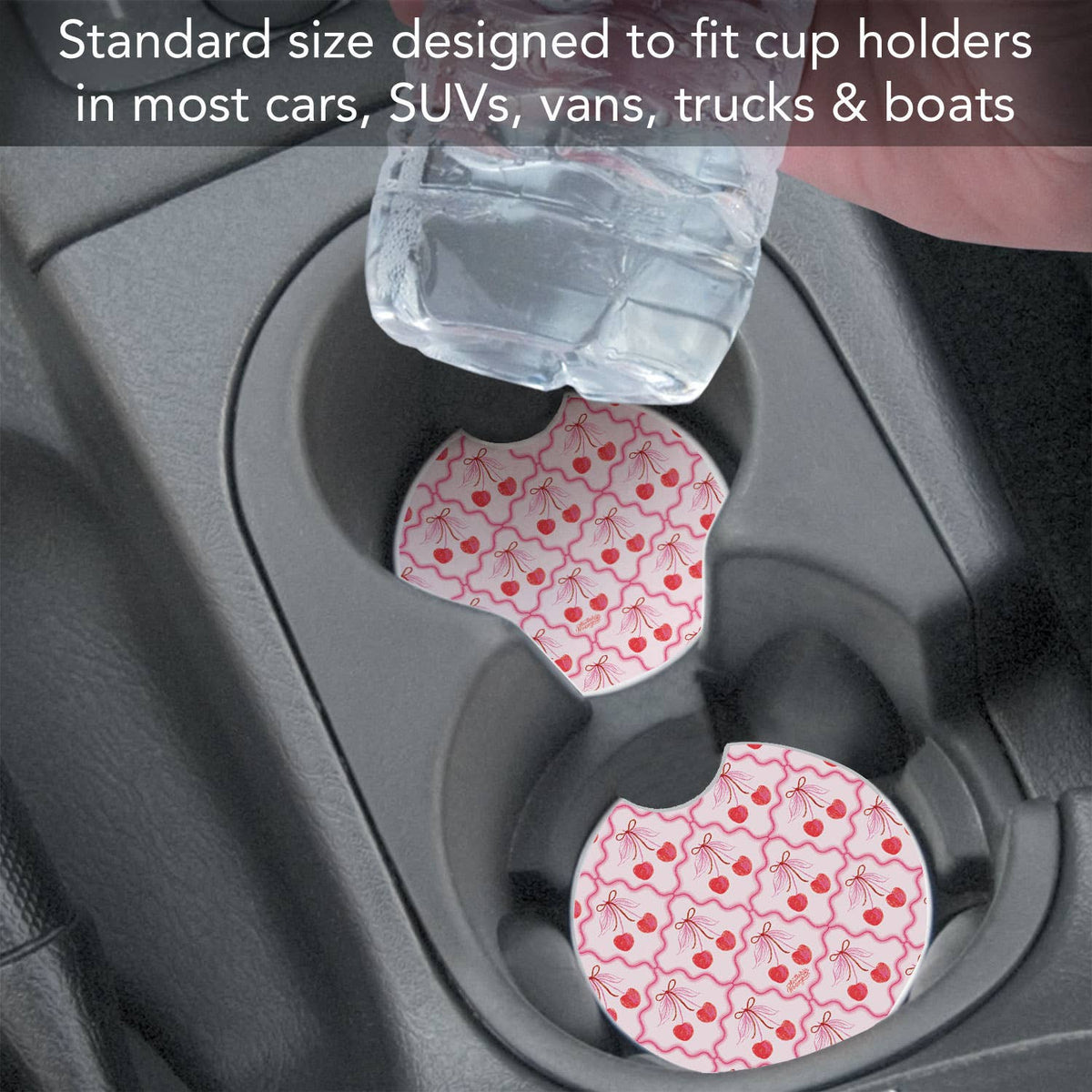 "Sketched Cherries" Single Packaged Stone Car Coaster