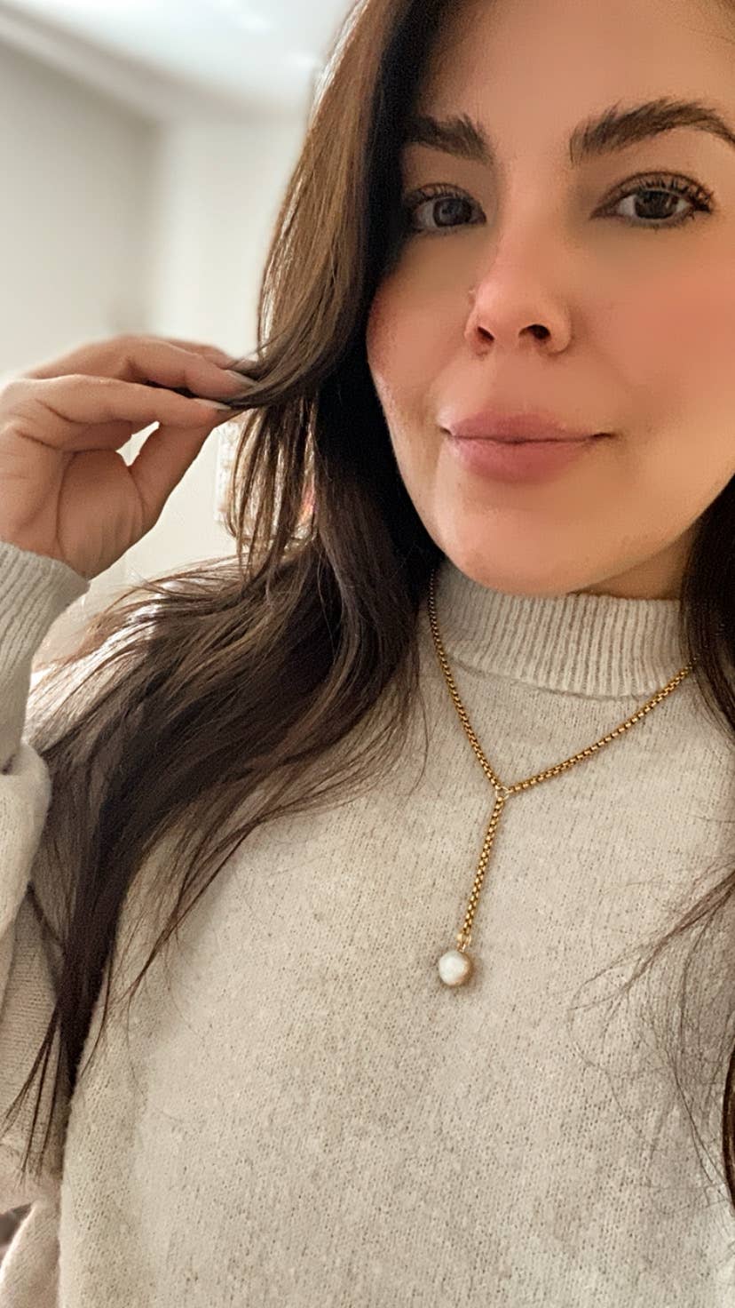 Single Pearl Lariat 18k gold plated stainless steel