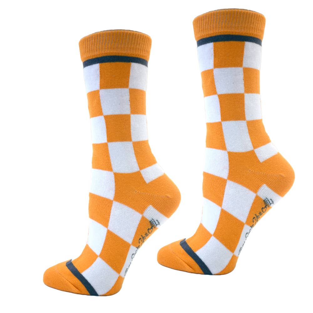 Tennessee Checkerboard in Orange and White Women's Socks