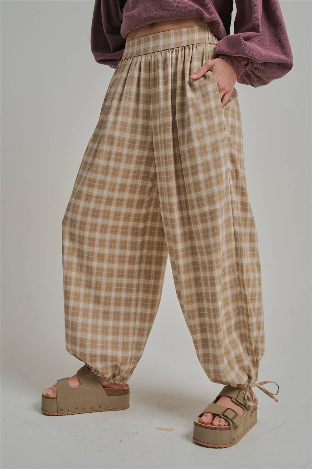 PLAID CHECKERED WIDE LEG BALLOON PANTS