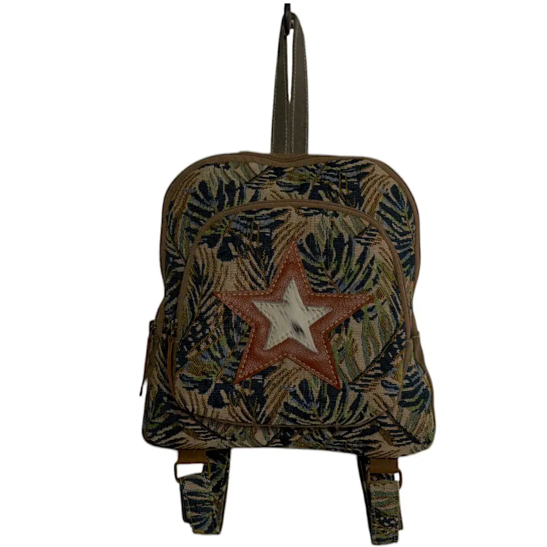 Star and Tapestry / Canvas & Leather Clutchina Backpack