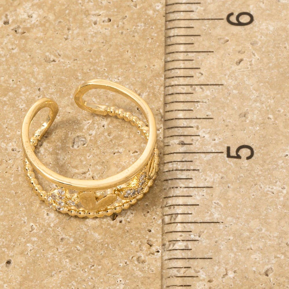 Gold Dipped Cz Pave Love Heart Open Band Ring: G