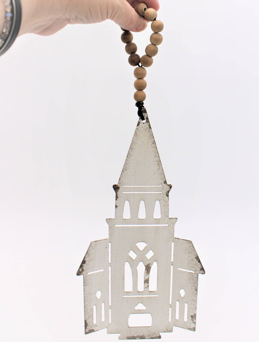 10in Metal Church W Beads