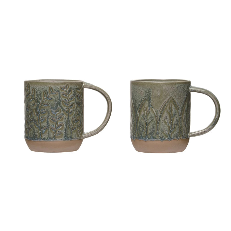 16 oz. Debossed Green Stoneware Mug, 2 Styles