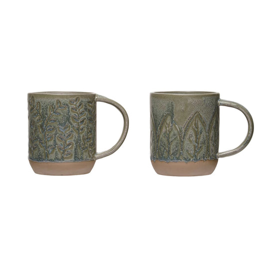 16 oz. Debossed Green Stoneware Mug, 2 Styles
