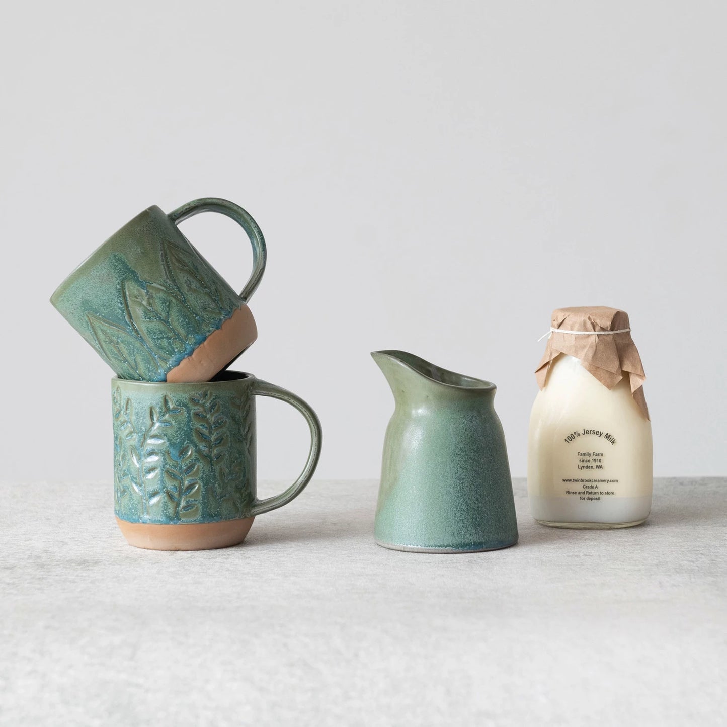 16 oz. Debossed Green Stoneware Mug, 2 Styles