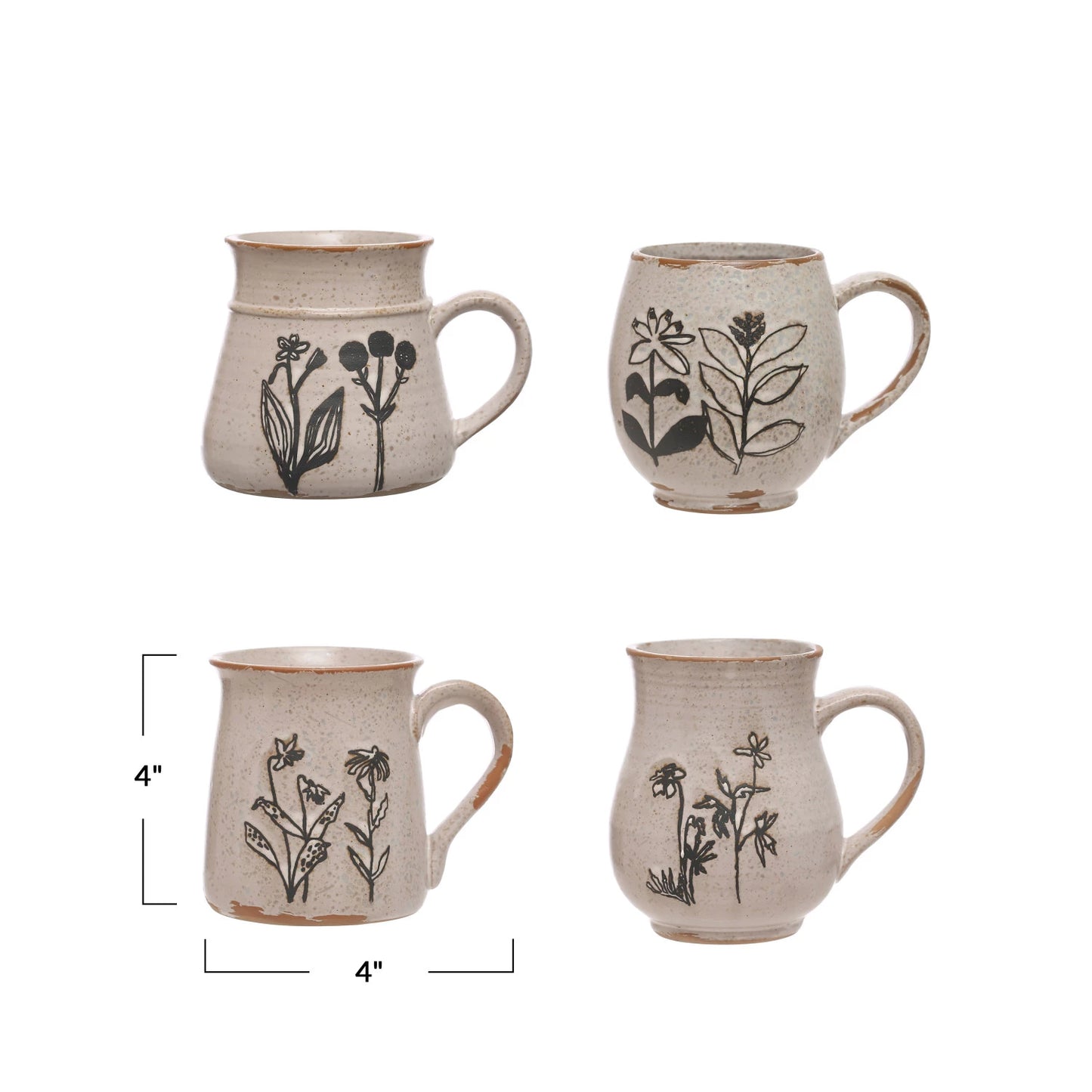 15 oz. Debossed Floral Stoneware Mug , 4 Styles