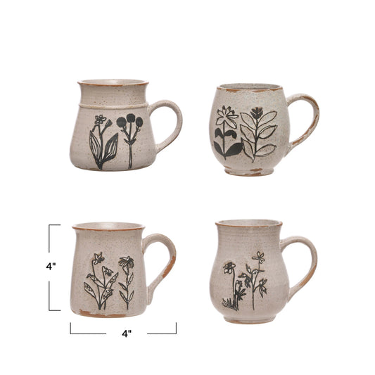 15 oz. Debossed Floral Stoneware Mug , 4 Styles