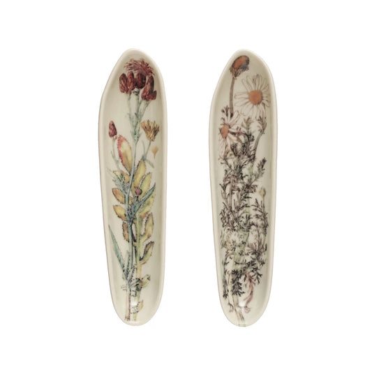 Stoneware Skinny Floral Trinket Dish, 2 Styles