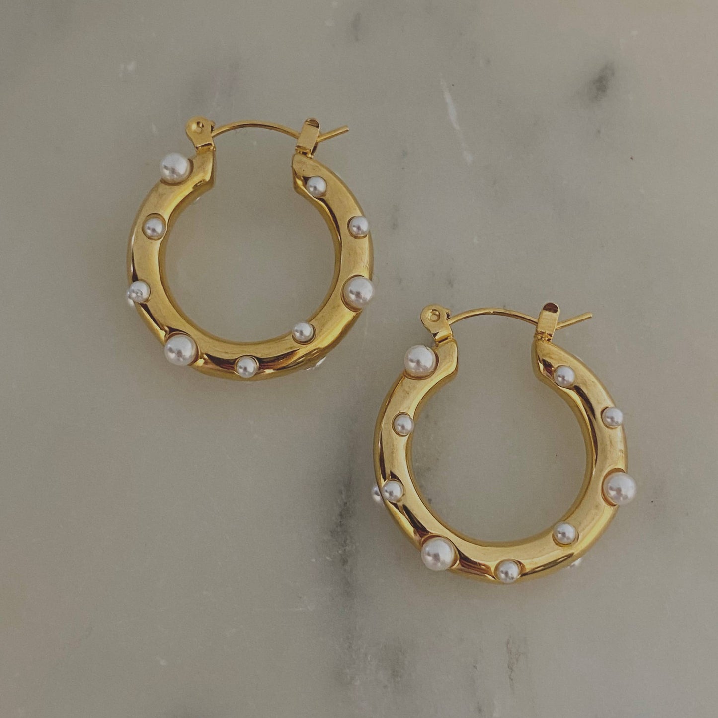 Pearls Gold Hoop Earrings Stainless Steel waterproof