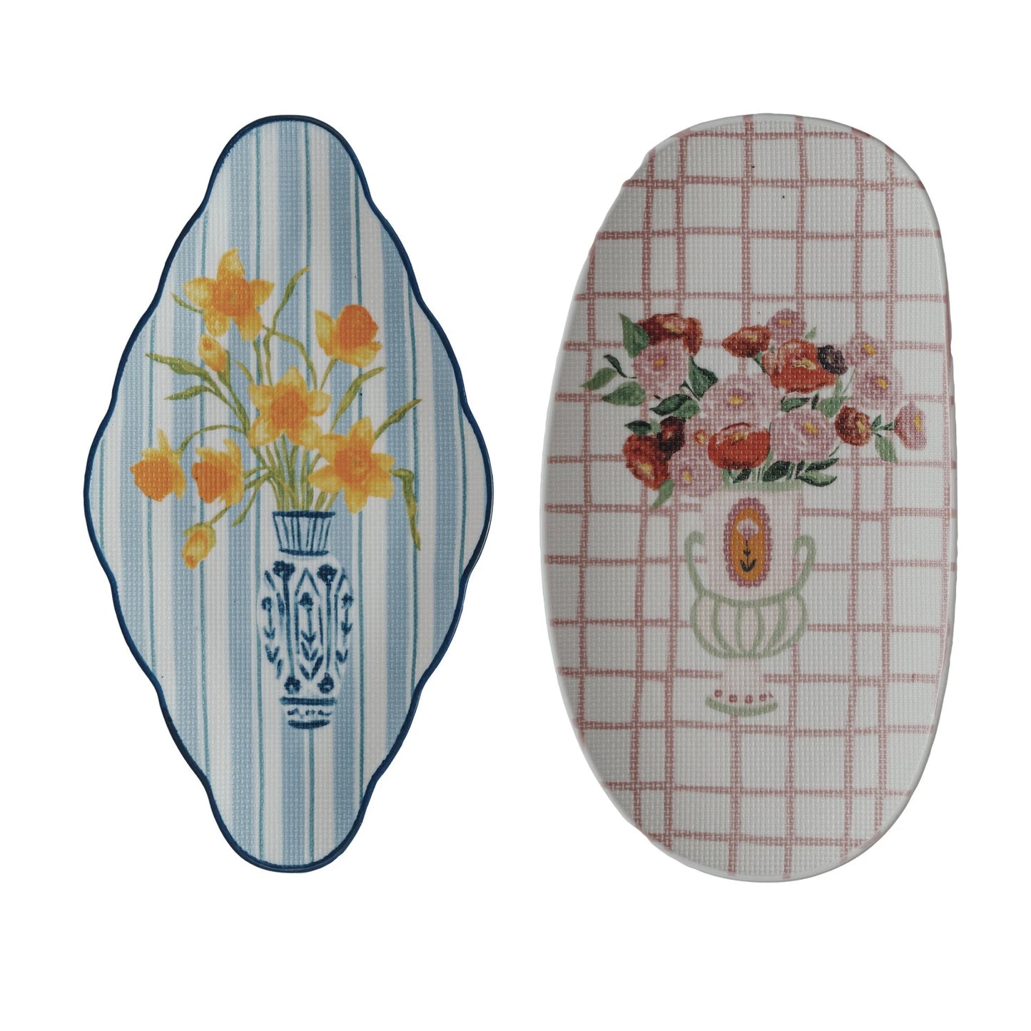 Textured Stoneware Plate w/ Flowers in Vase, 2 Styles