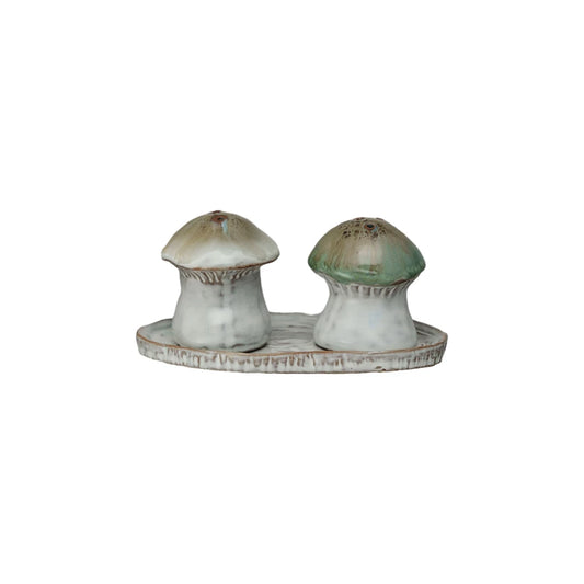 Stoneware Salt & Pepper Shakers w/ Tray, Set of 3