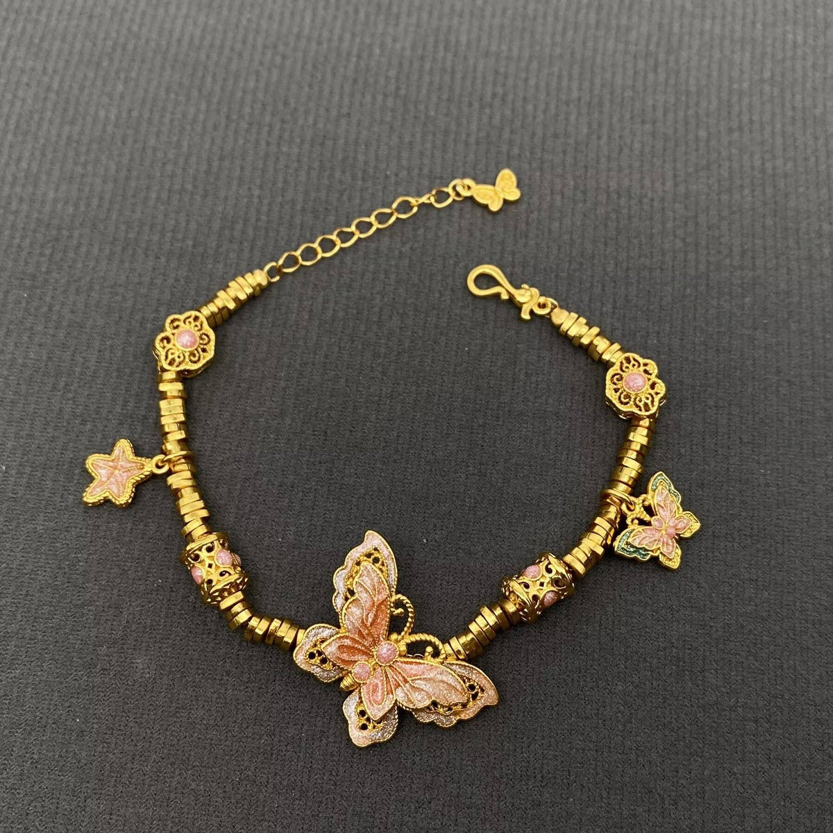 Enamel Butterfly Charm 18K Gold Plated Brass Bracelet