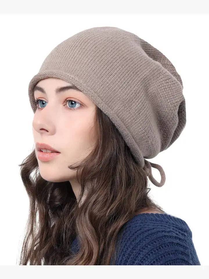 JCH308006 Slouchy Beanie with Adjustable Tie on the Back: Black