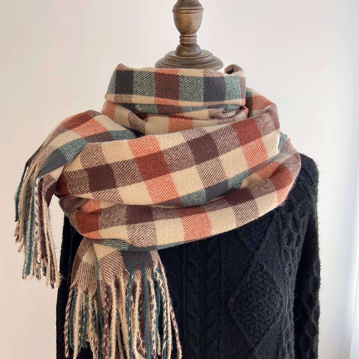 Vintage Wool-Blend Scarf – Cozy Winter Neck Wrap_CWASC1476: GREEN1 / (OS) 1