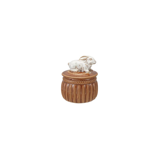 Stoneware Salt Cellar with Rabbit, Brown & White
