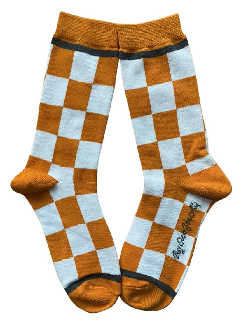 Tennessee Checkerboard in Orange and White Women's Socks