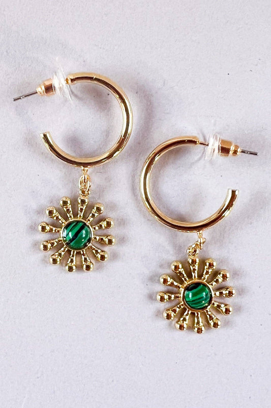 Flower Gem Hoop Earrings Green EG2